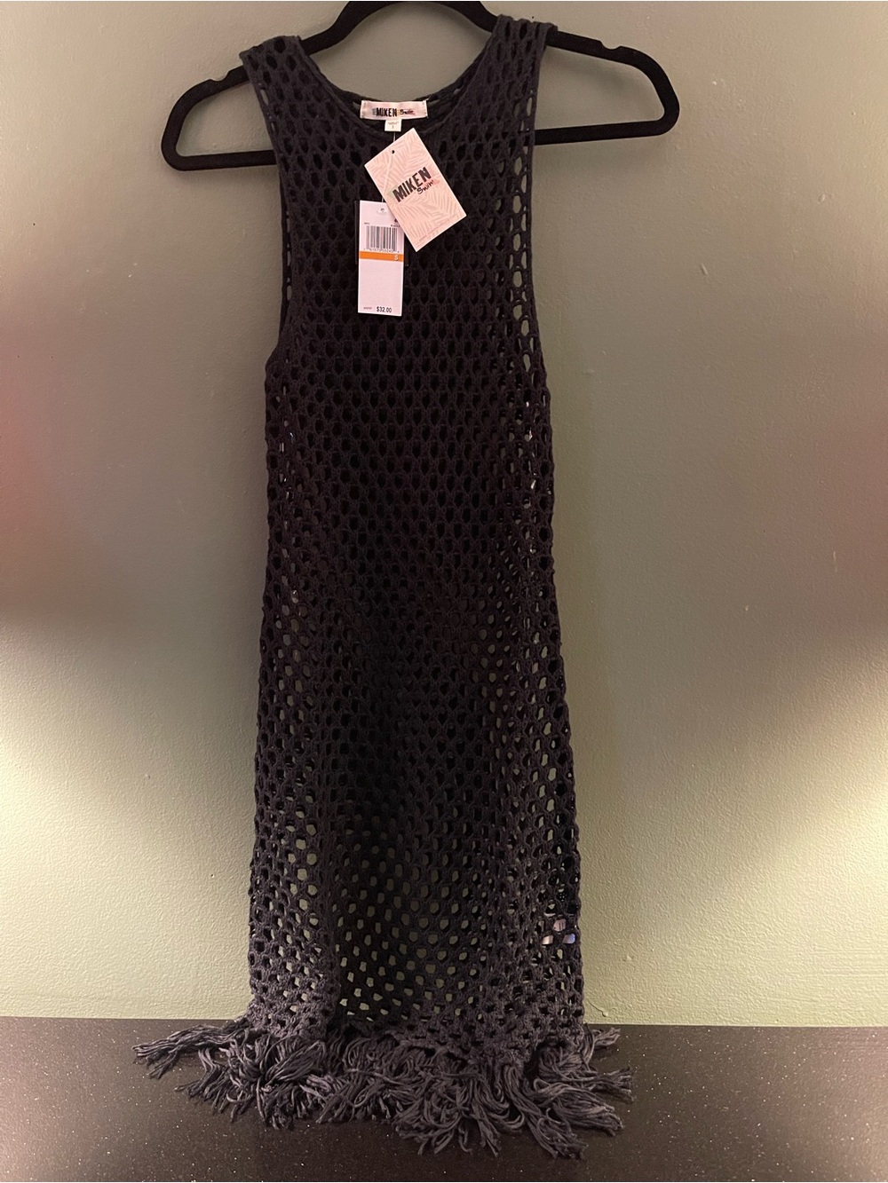 Mikem Black Crochet Maxi Dress with Fringe beach cover up